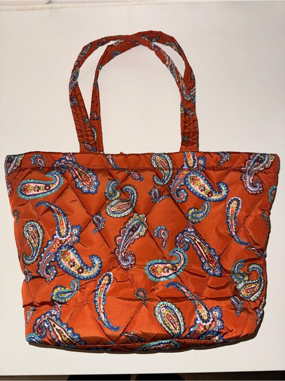 The Vera Bradley Orange Manor Paisley Quilted Small Tote Bag